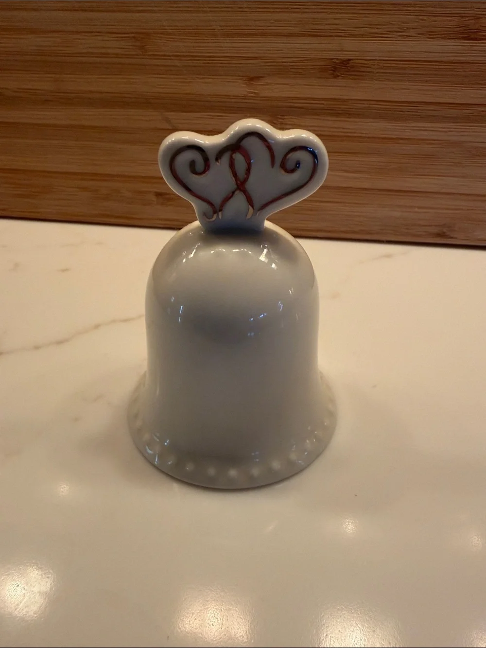 White Porcelain 20th Anniversary Bell with Heart Handle